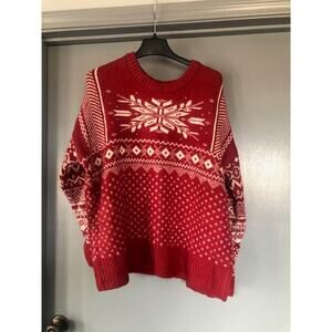 Mia & Tess Red White Snowflake Fair Isle Sweater  Size XL Long Sleeve Crew Neck
